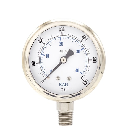 Pic Gauges 2 1/2 in Dial, 1/4 in NPT Male Lower Location, Stainless Steel Case Material PRO-301D-254K-01
